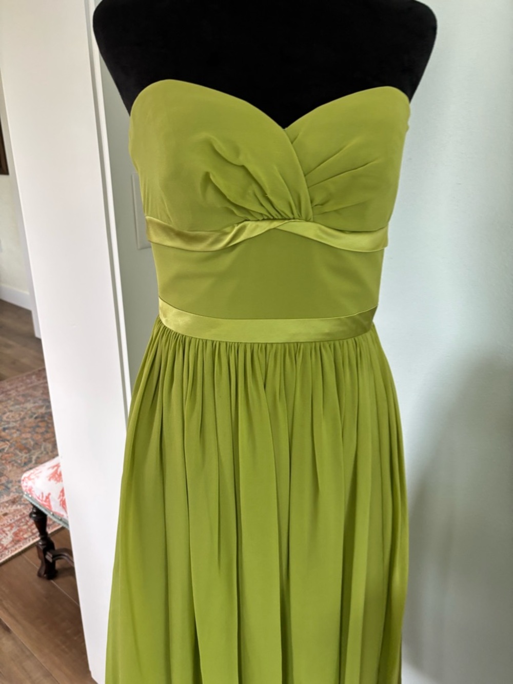 Kay Unger silk Strapless Olive-Green Midi Dress size 4 - Picture 2 of 12